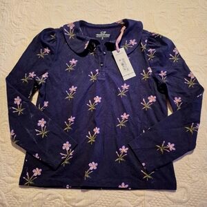 Vineyard Vines girls size S 8/10 navy with purple flower Peter Pan collar NWT